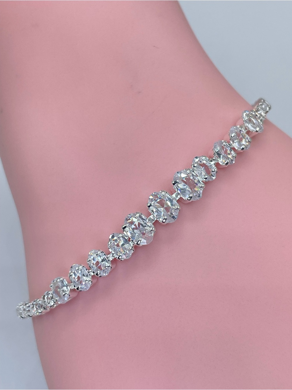 Swarovski Crystal Elements White Oval Crystal Tennis Bracelet Bridal Prom Formal